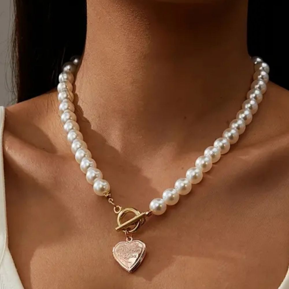 Pearl and heart locket necklace